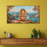 Indian God Ganesha in Vintage Style – Framed Wall Canvas